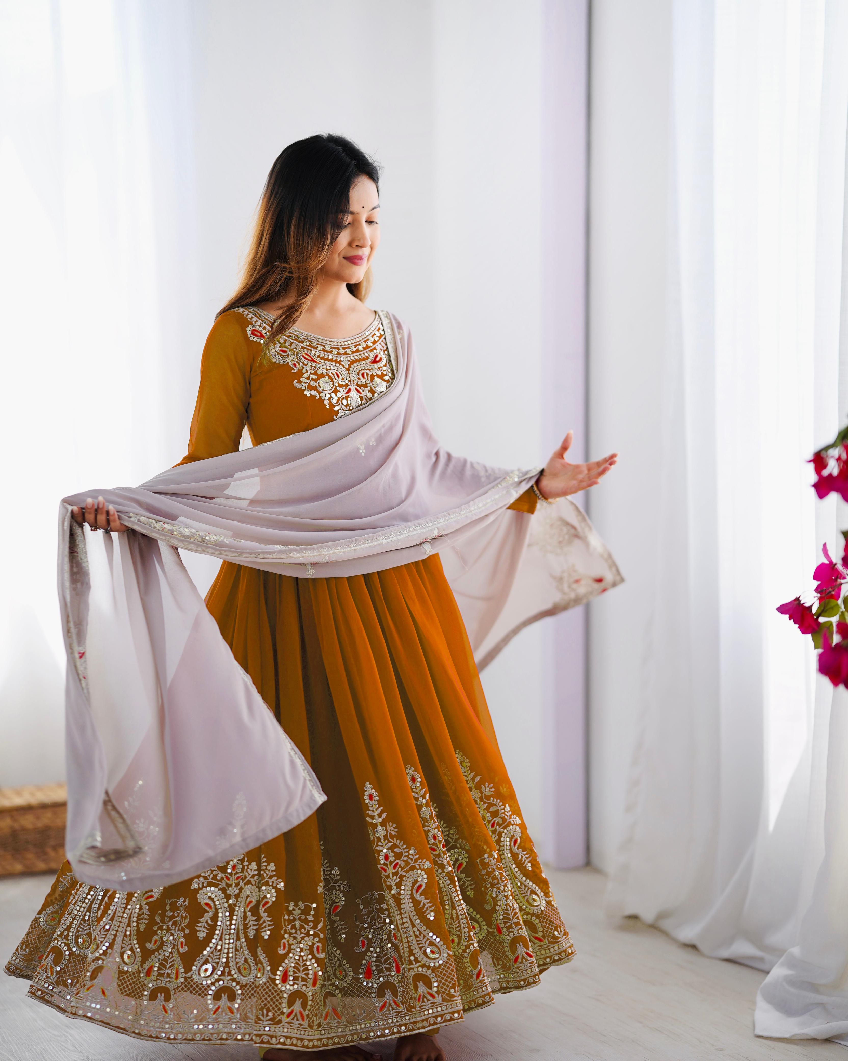 Heavy Georgette Embroidered Gown with Bottom & Dupatta