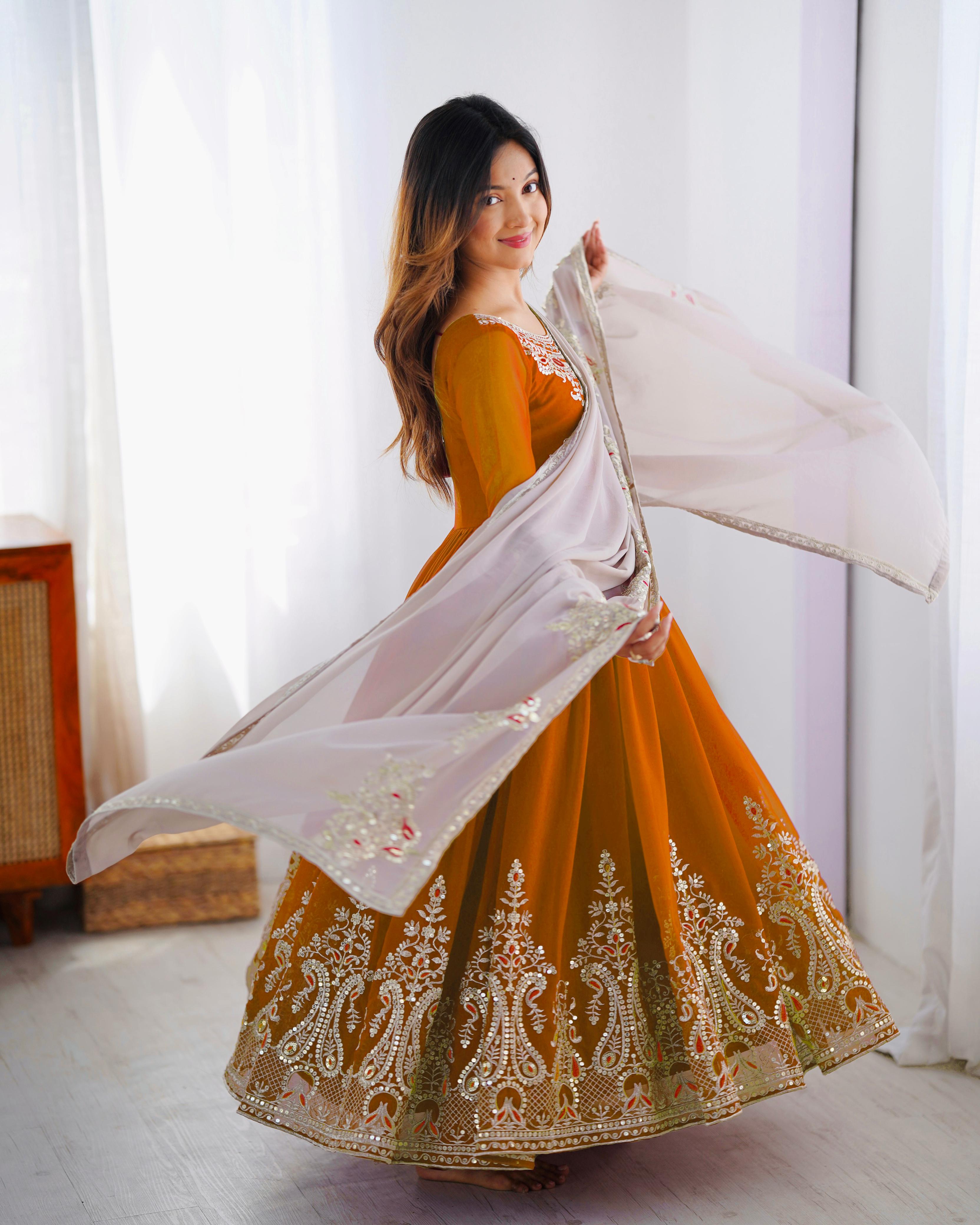 Heavy Georgette Embroidered Gown with Bottom & Dupatta