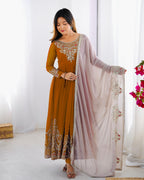 Heavy Georgette Embroidered Gown with Bottom & Dupatta