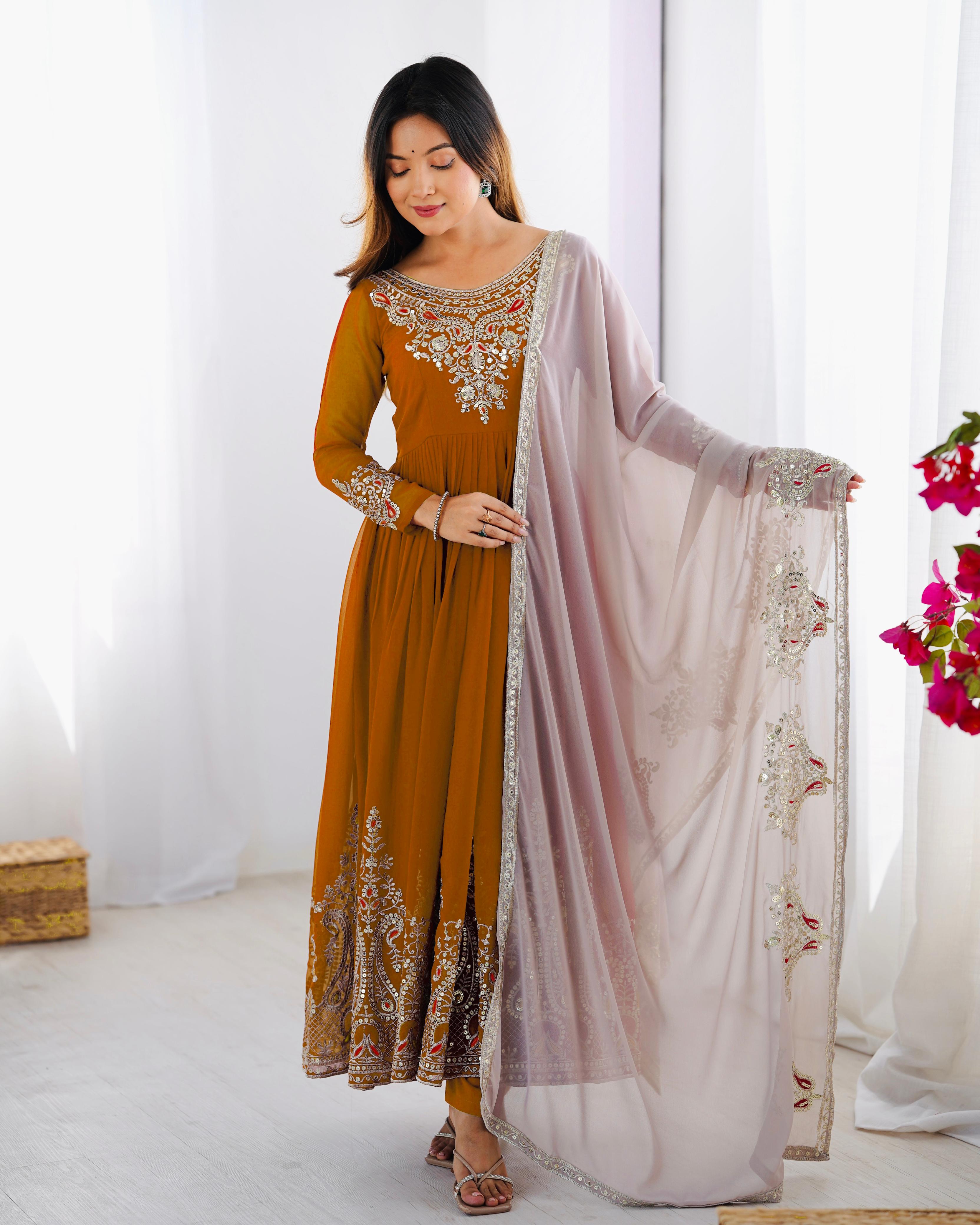 Heavy Georgette Embroidered Gown with Bottom & Dupatta