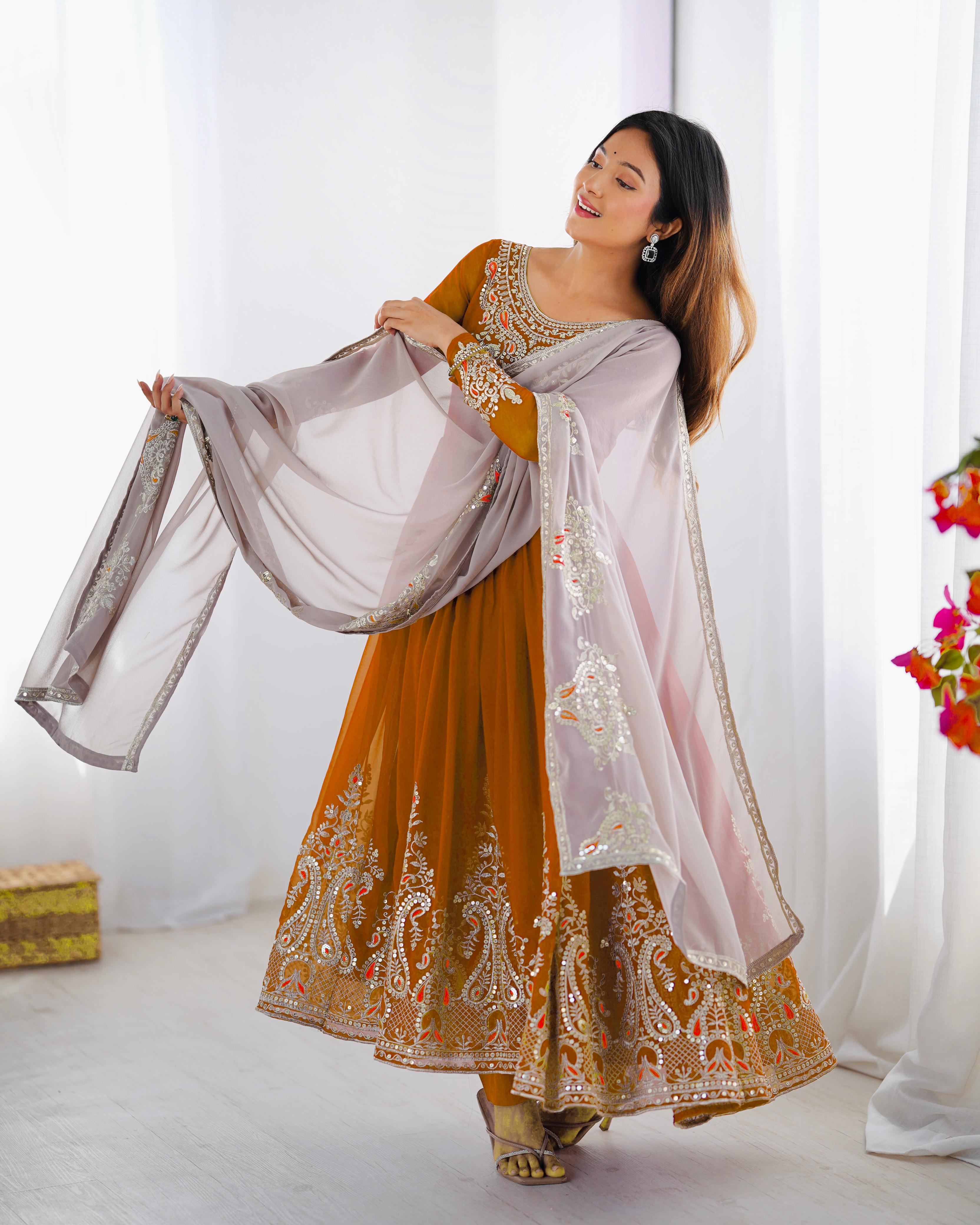 Heavy Georgette Embroidered Gown with Bottom & Dupatta