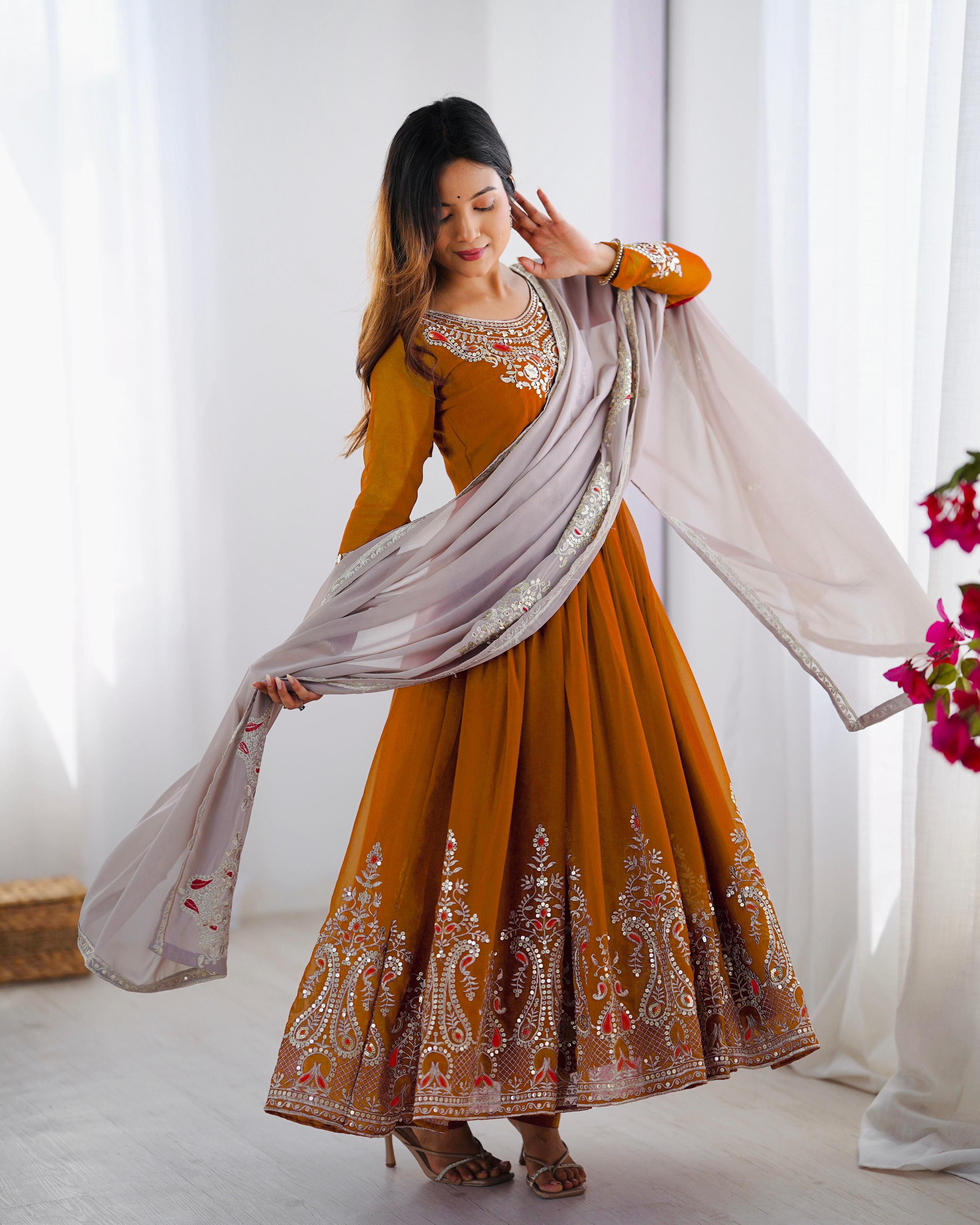 Heavy Georgette Embroidered Gown with Bottom & Dupatta