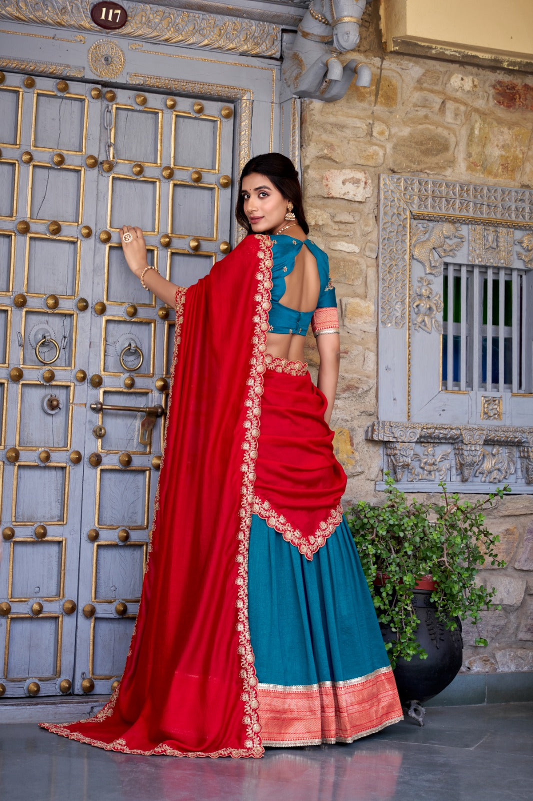 Vichitra Silk Embroidered Lehenga Set