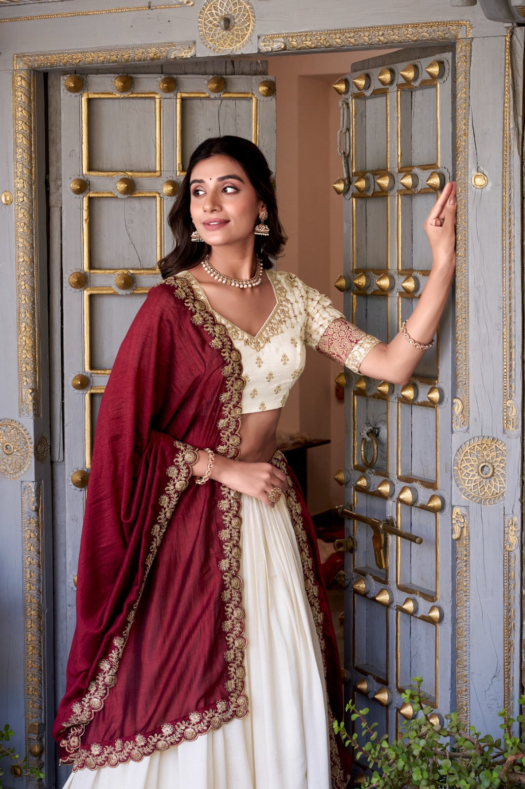 Vichitra Silk Embroidered Lehenga Set