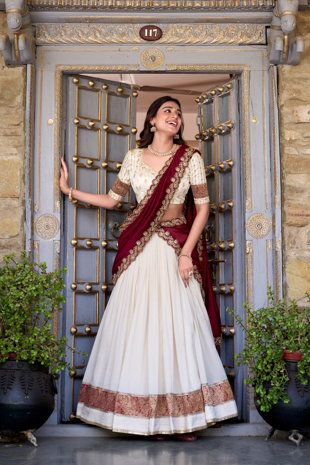 Vichitra Silk Embroidered Lehenga Set