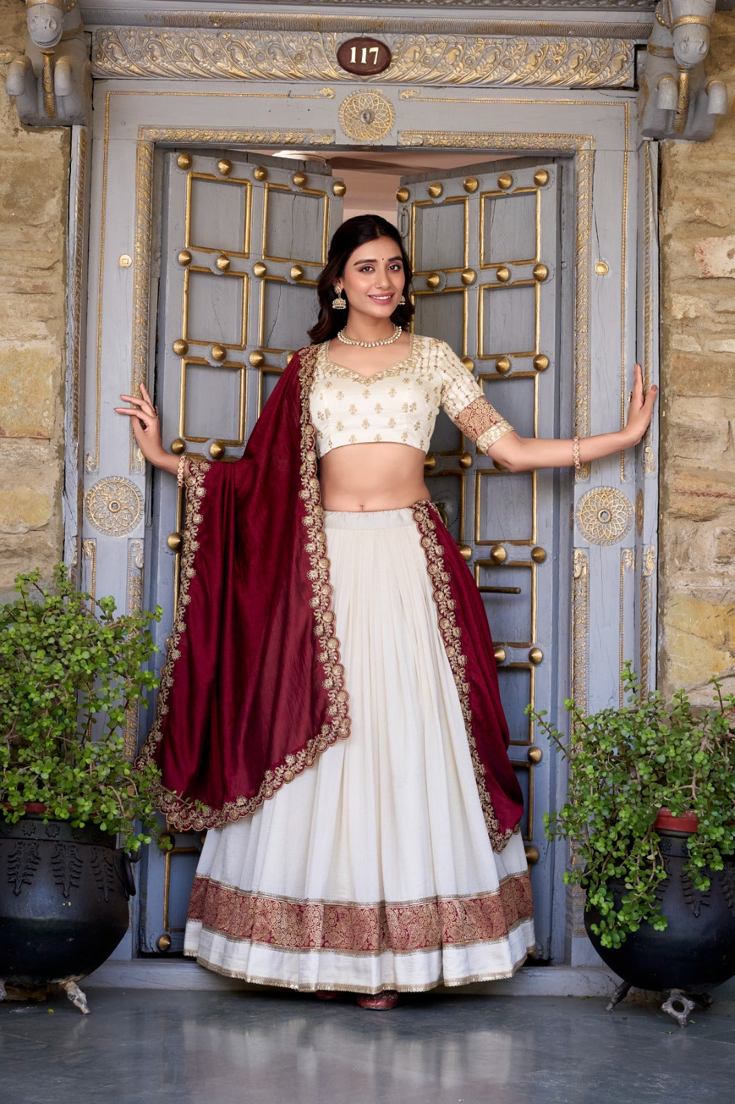 Vichitra Silk Embroidered Lehenga Set