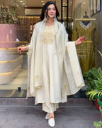Pure Chanderi Silk Embroidered Pent & Dupatta Set