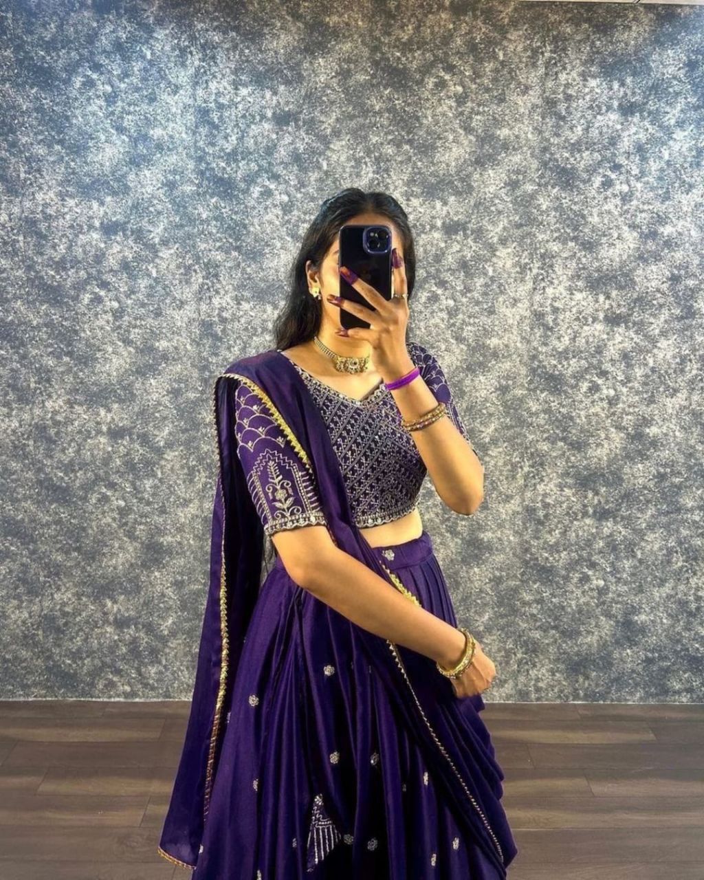 Embroidered Faux Georgette Lehenga Set