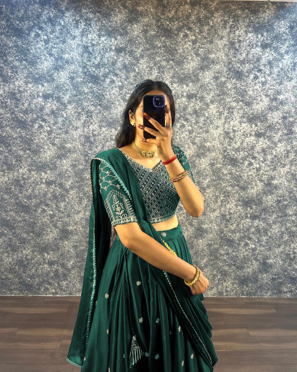 Embroidered Faux Georgette Lehenga Set