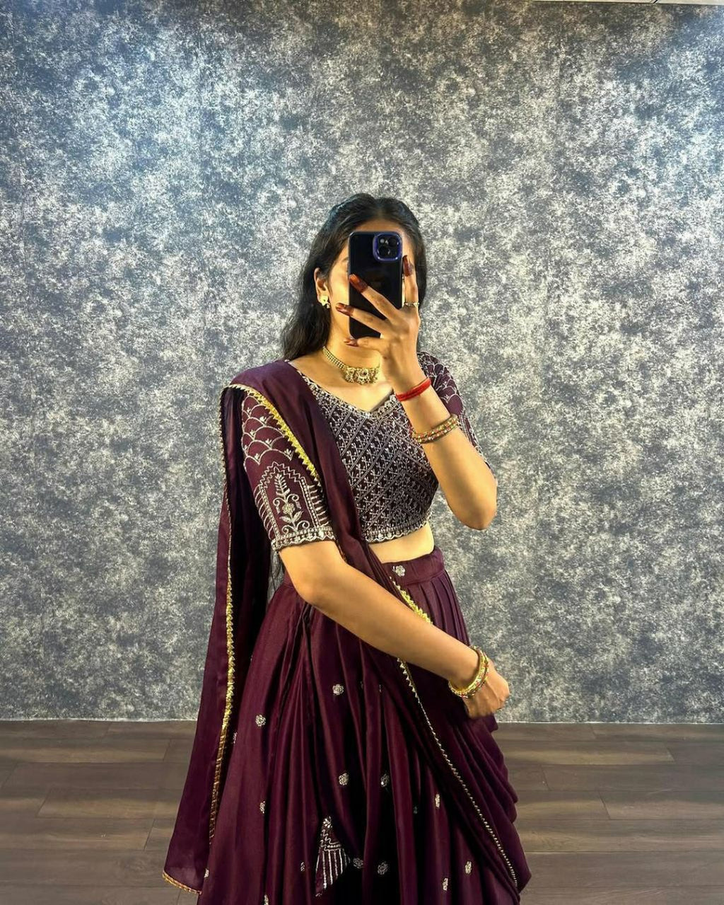 Embroidered Faux Georgette Lehenga Set