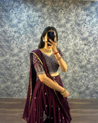 Embroidered Faux Georgette Lehenga Set