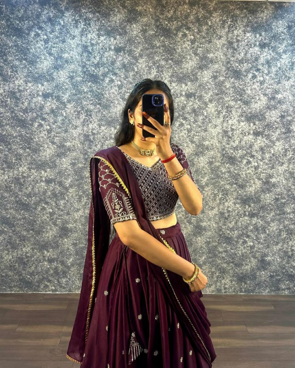 Embroidered Faux Georgette Lehenga Set