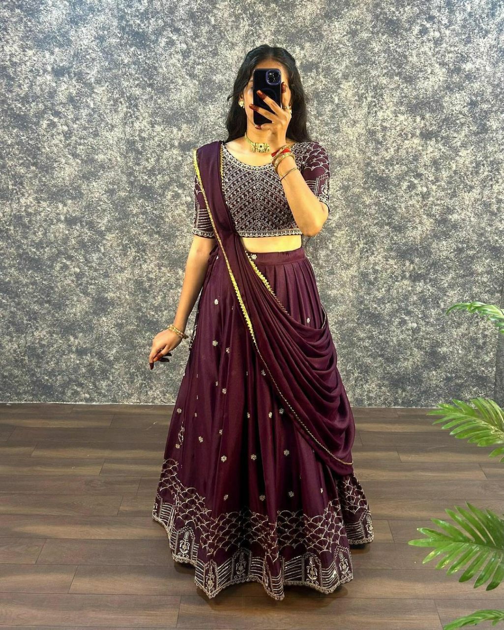 Embroidered Faux Georgette Lehenga Set