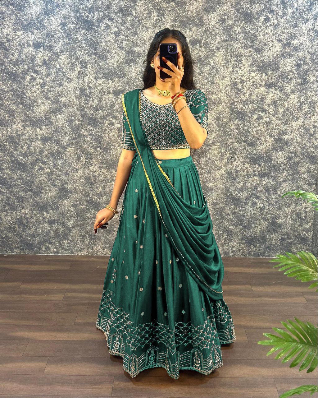 Embroidered Faux Georgette Lehenga Set
