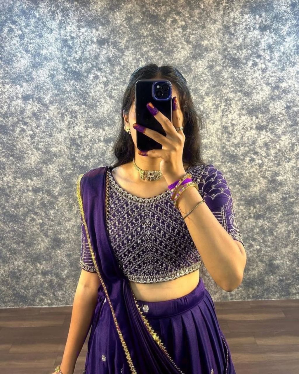 Embroidered Faux Georgette Lehenga Set