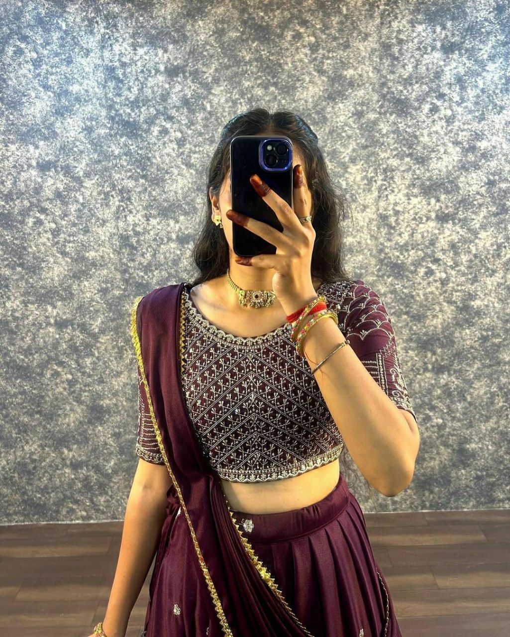 Embroidered Faux Georgette Lehenga Set