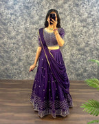 Embroidered Faux Georgette Lehenga Set