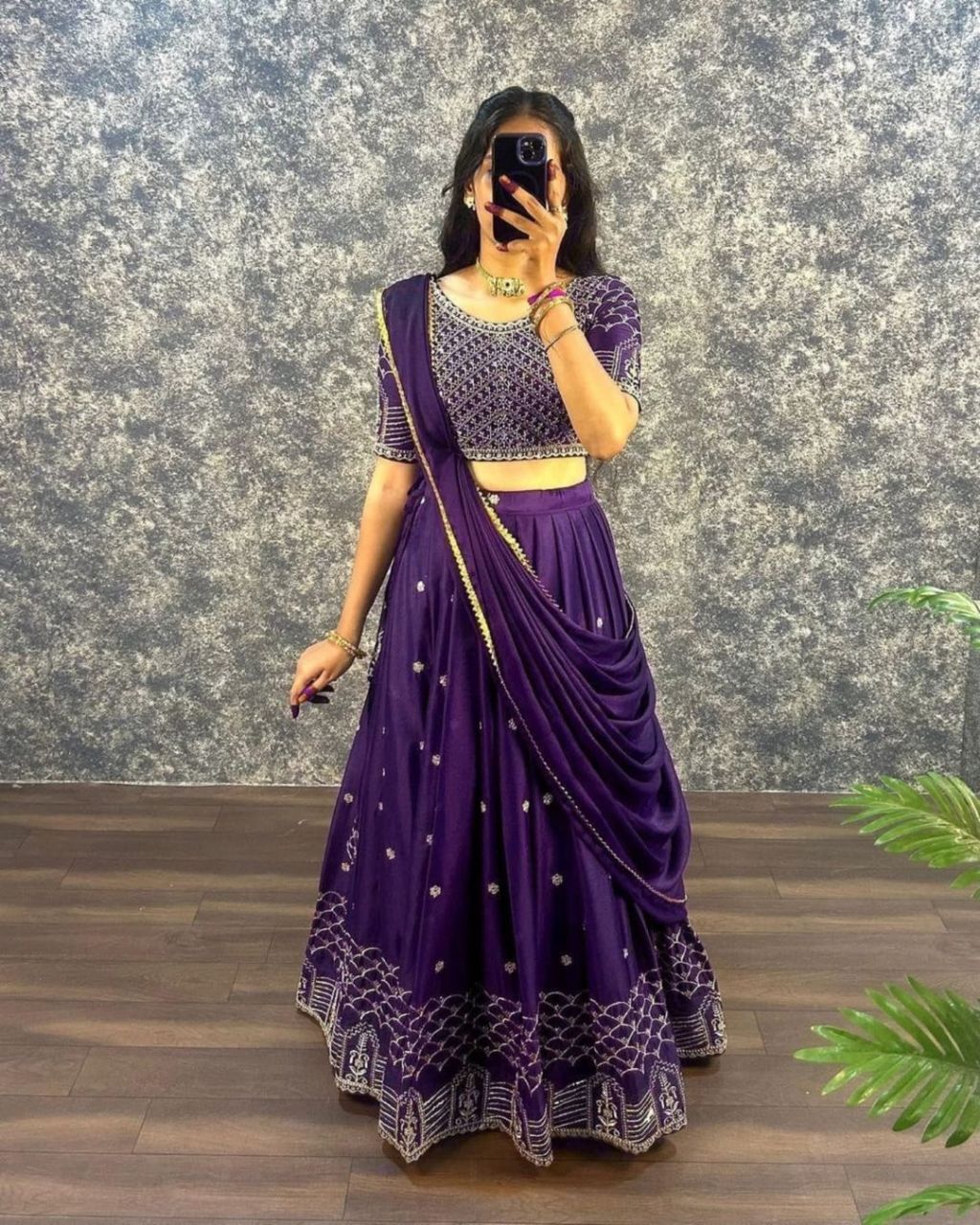 Embroidered Faux Georgette Lehenga Set