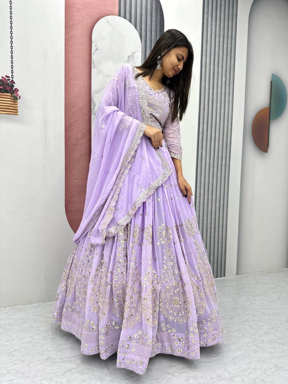 Heavy Fox Georgette Embroidered Lehenga Set