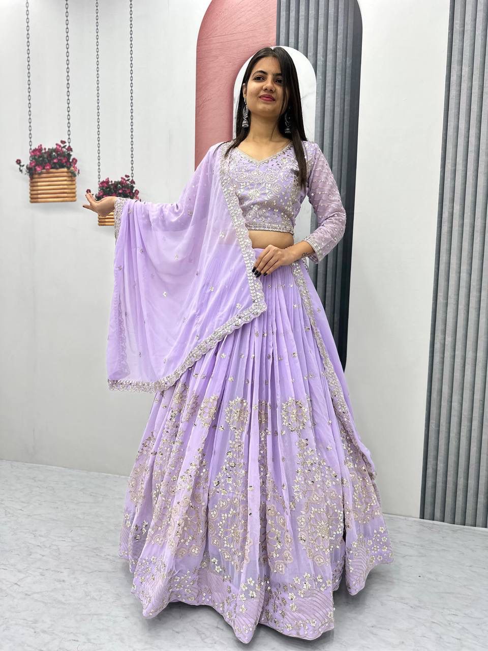 Heavy Fox Georgette Embroidered Lehenga Set