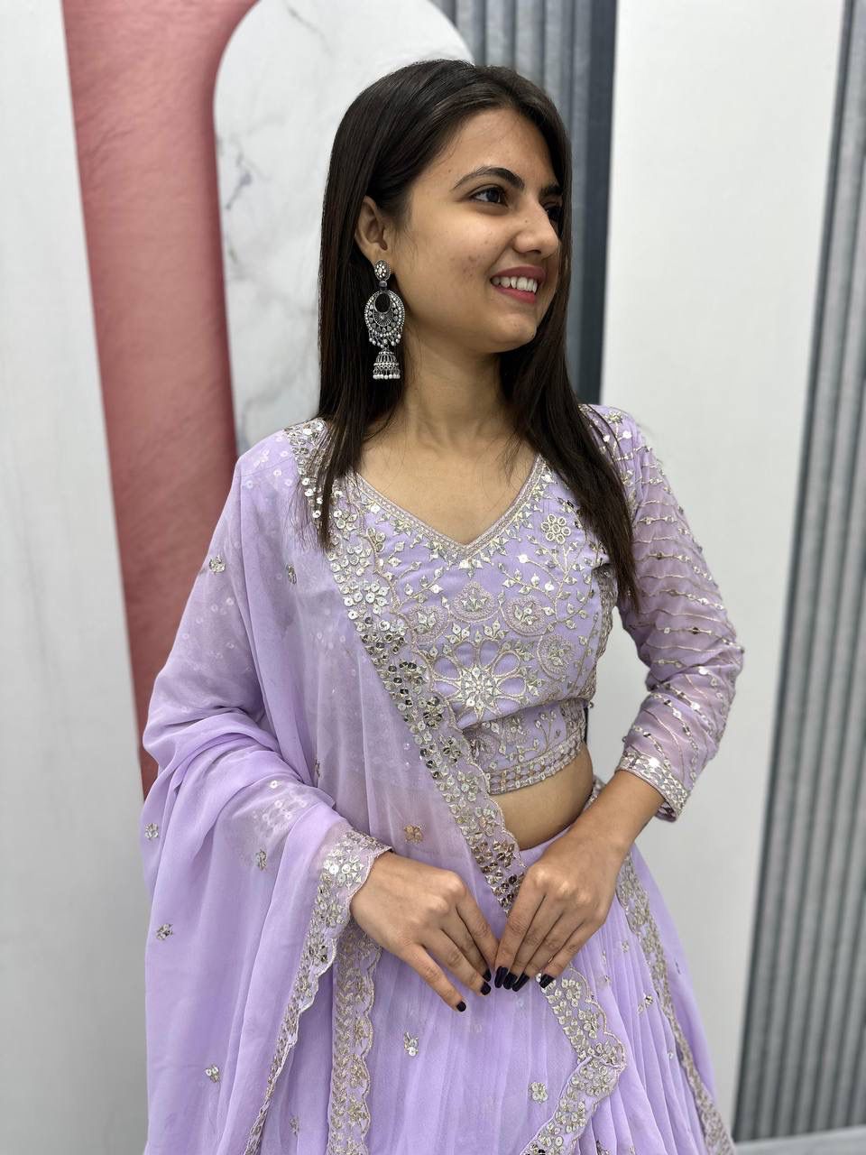 Heavy Fox Georgette Embroidered Lehenga Set