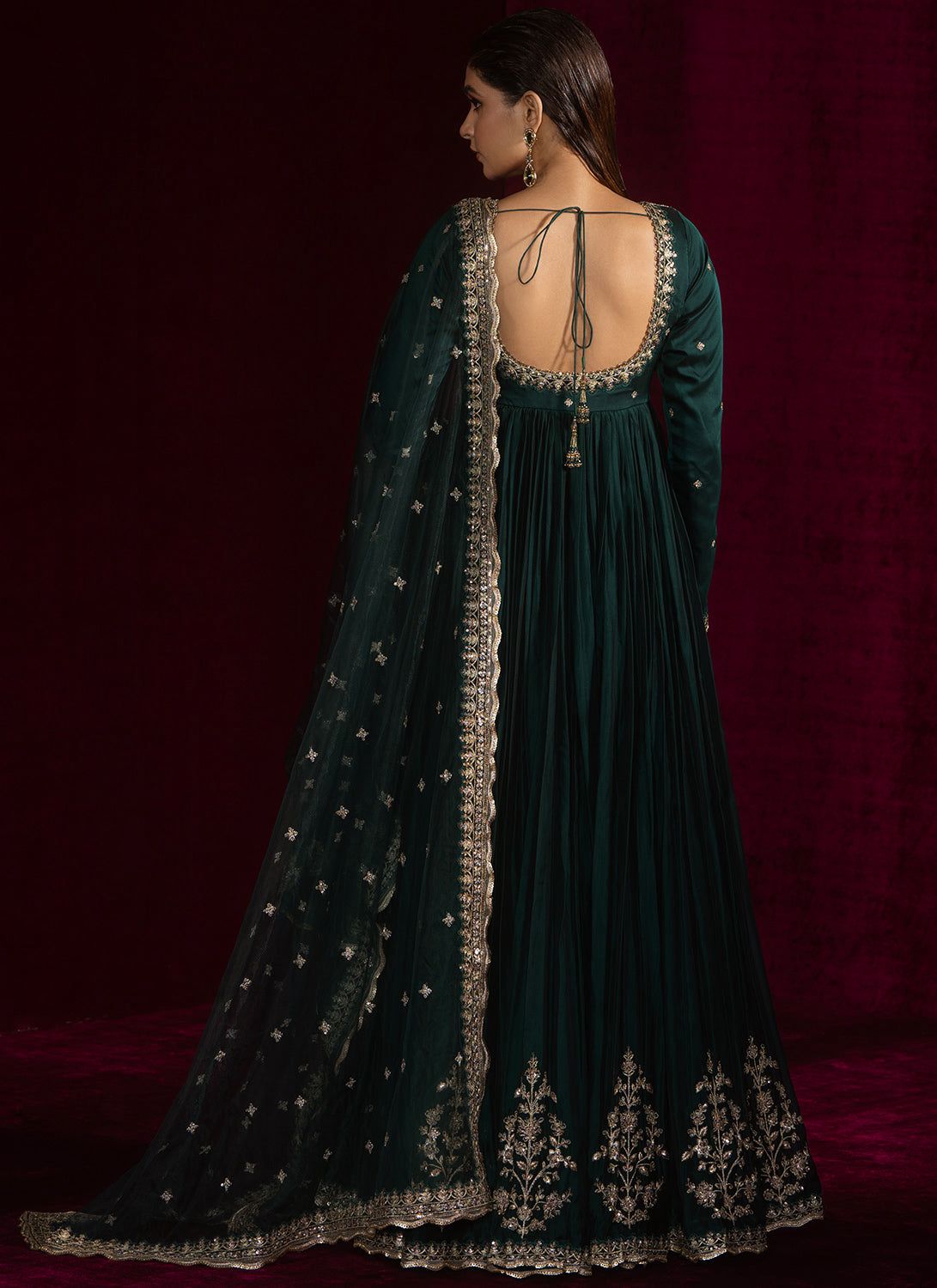 Green Anarkali Set with Pants and Dupatta