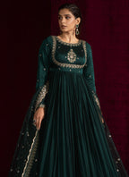 Green Anarkali Set with Pants and Dupatta