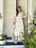Chinon Gown with Sequined Plazzo and Printed Organza Dupatta