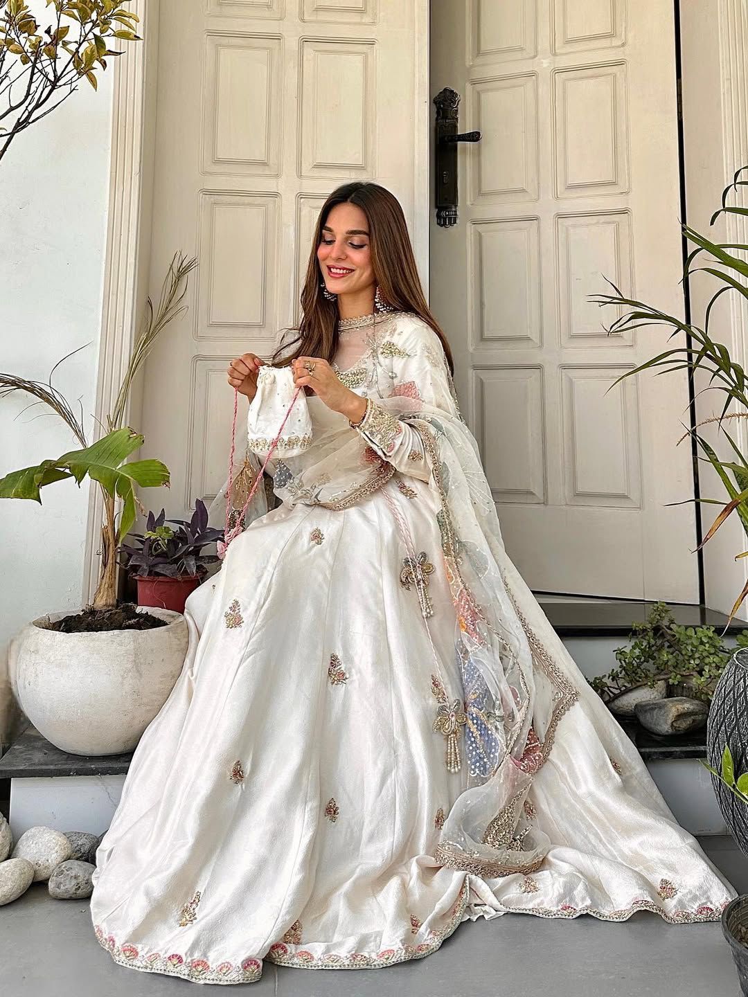 Chinon Gown with Sequined Plazzo and Printed Organza Dupatta