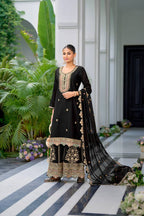 Heavy Chinon Silk Embroidered Sharara Set with Dupatta