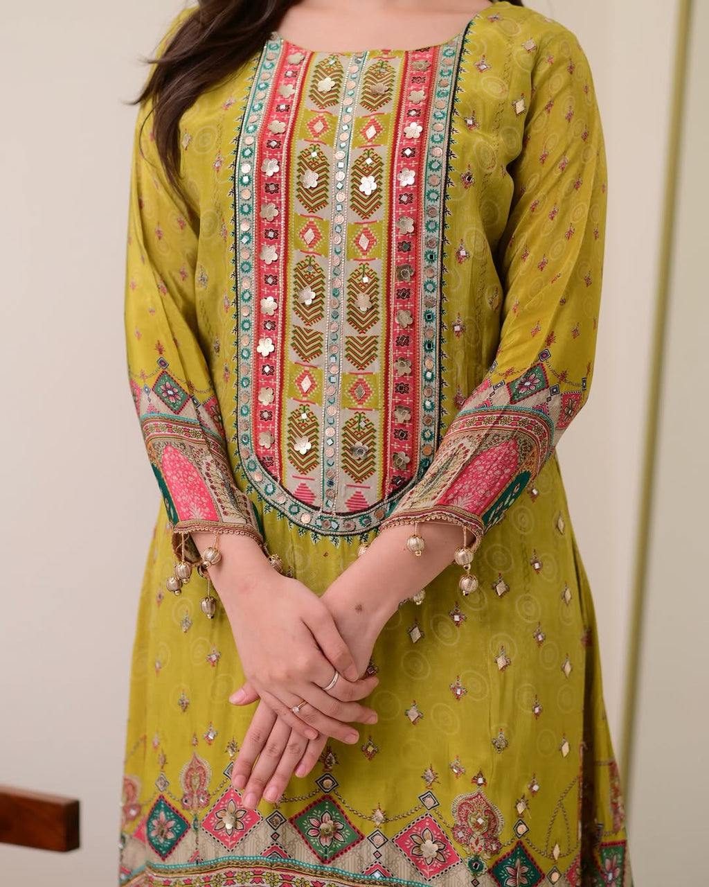 Chinon Silk Suit with Mirror and Sequin Embroidery