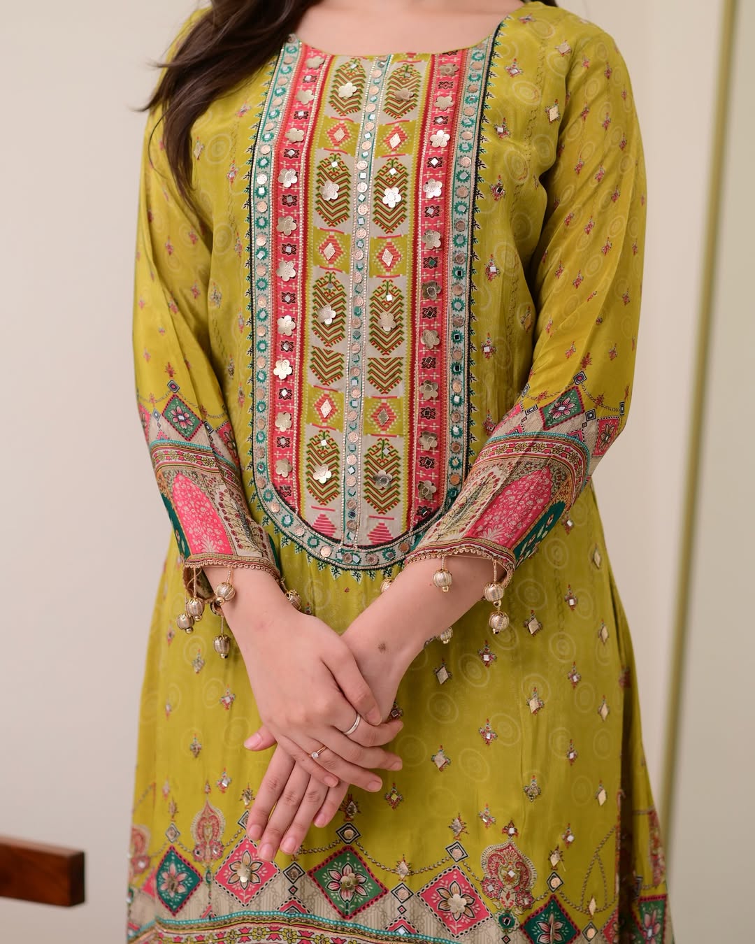 Chinon Silk Suit with Mirror and Sequin Embroidery