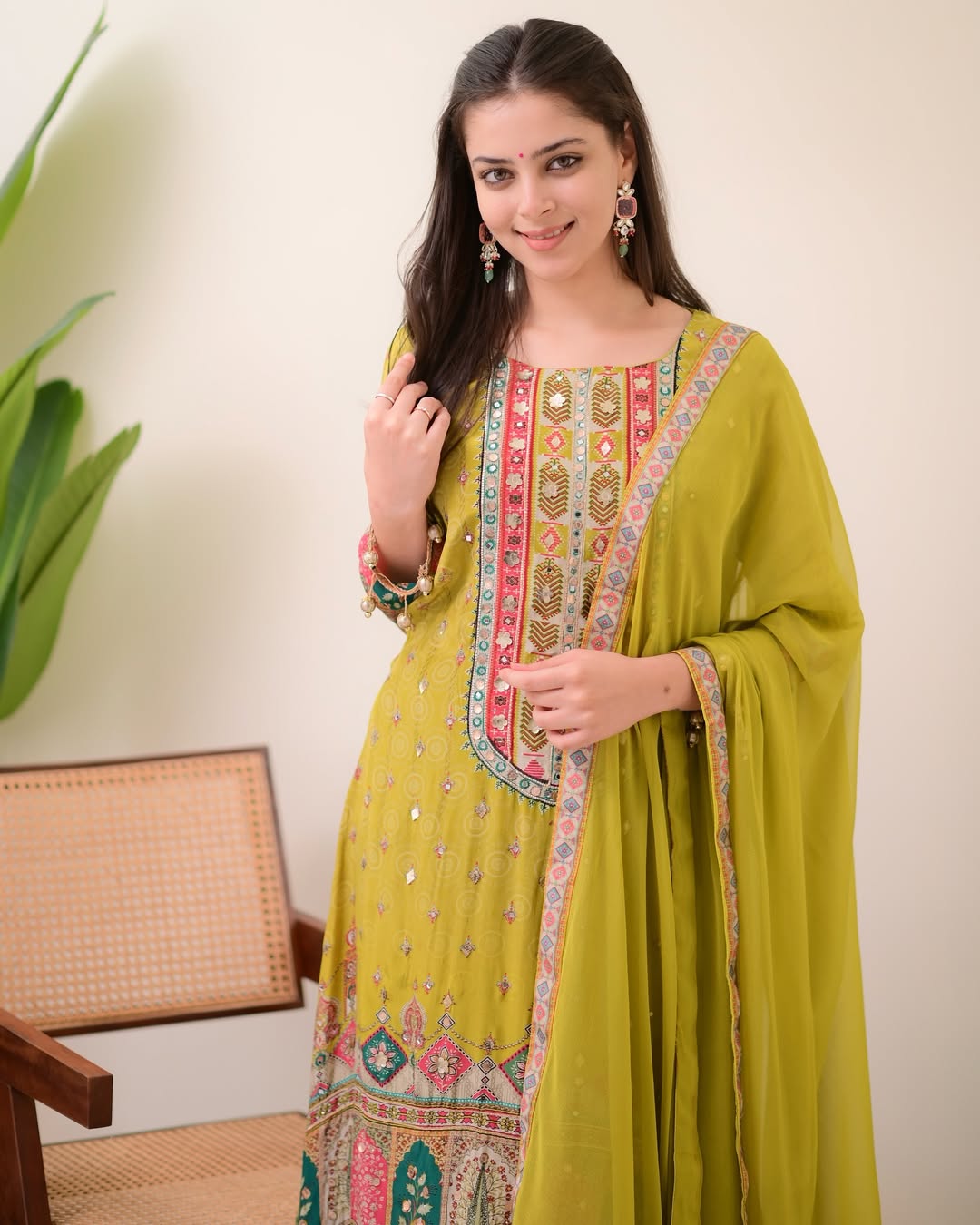 Chinon Silk Suit with Mirror and Sequin Embroidery