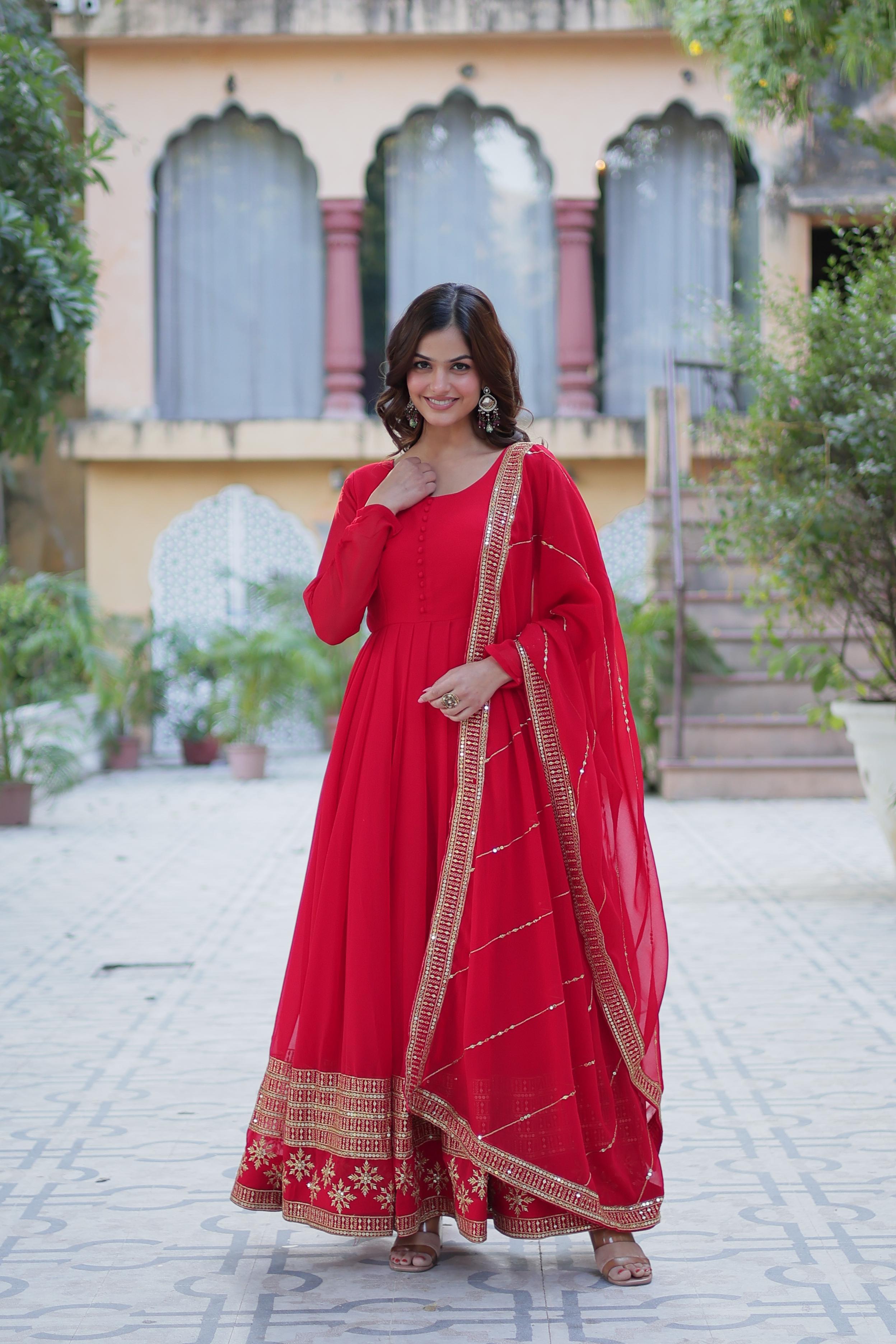 Faux Blooming Sequined Gown with Dupatta