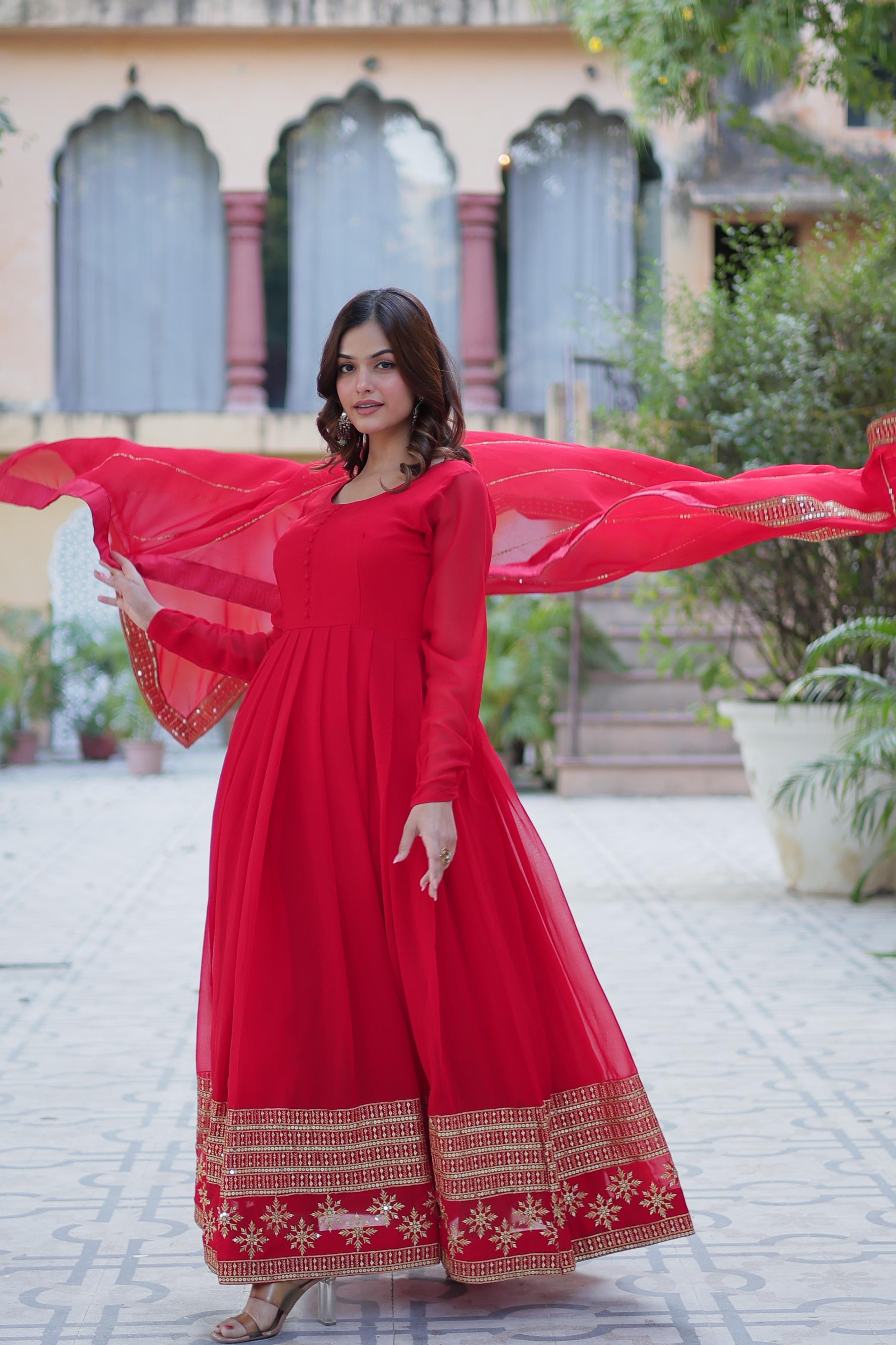 Faux Blooming Sequined Gown with Dupatta