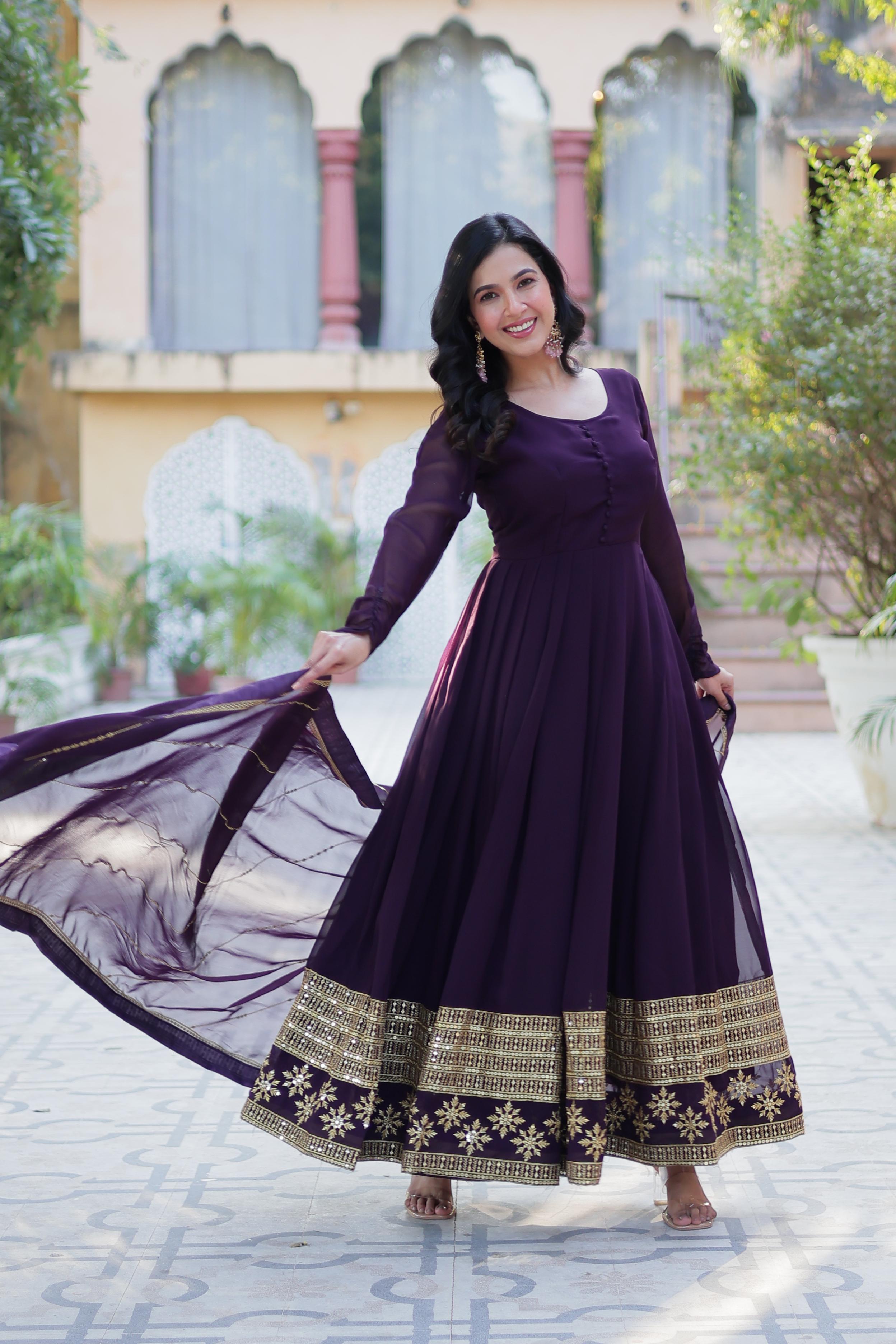 Faux Blooming Sequined Gown with Dupatta
