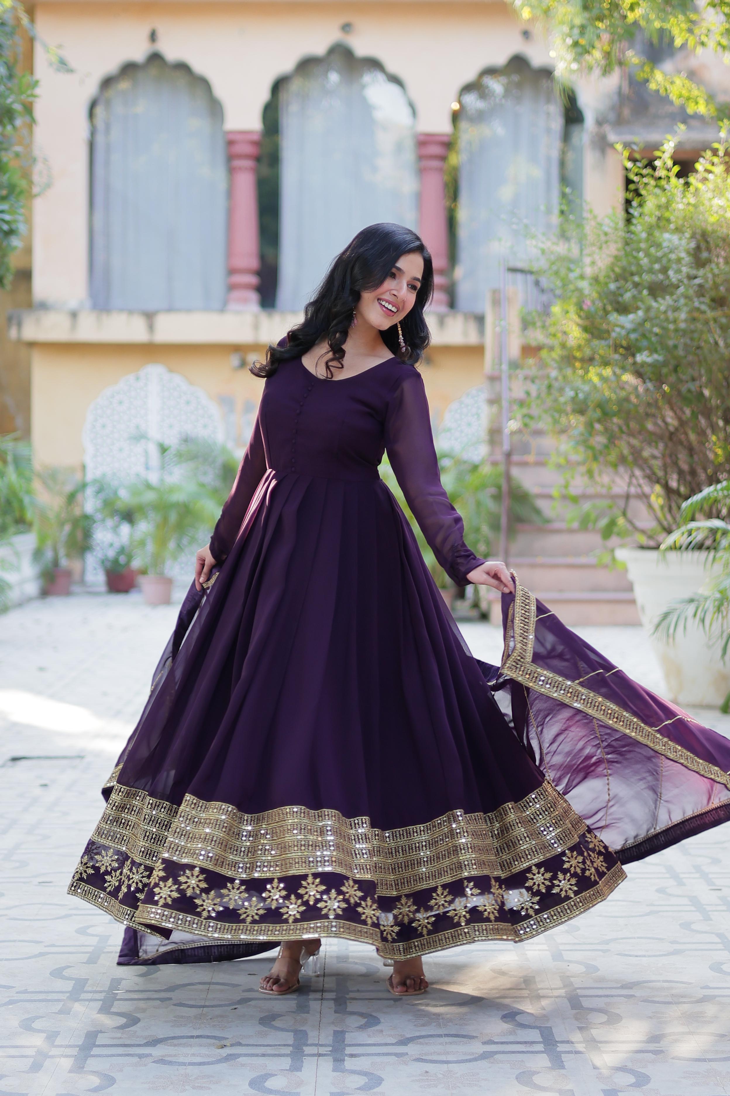 Faux Blooming Sequined Gown with Dupatta
