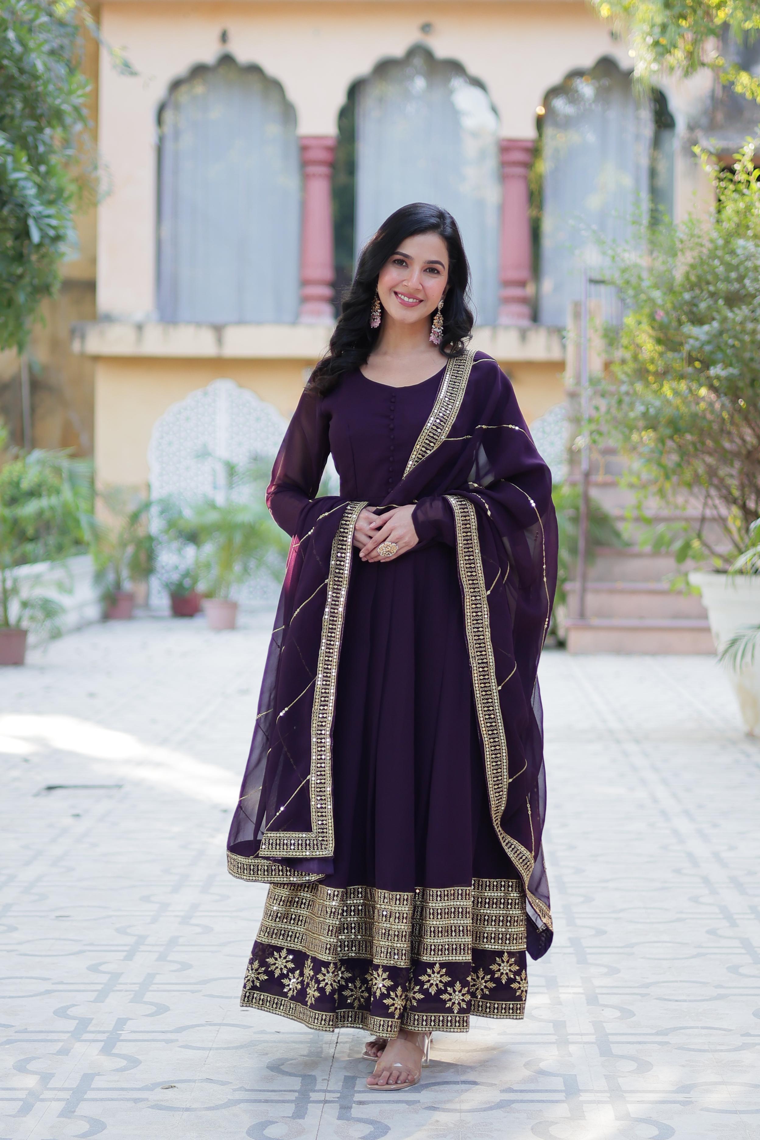 Faux Blooming Sequined Gown with Dupatta