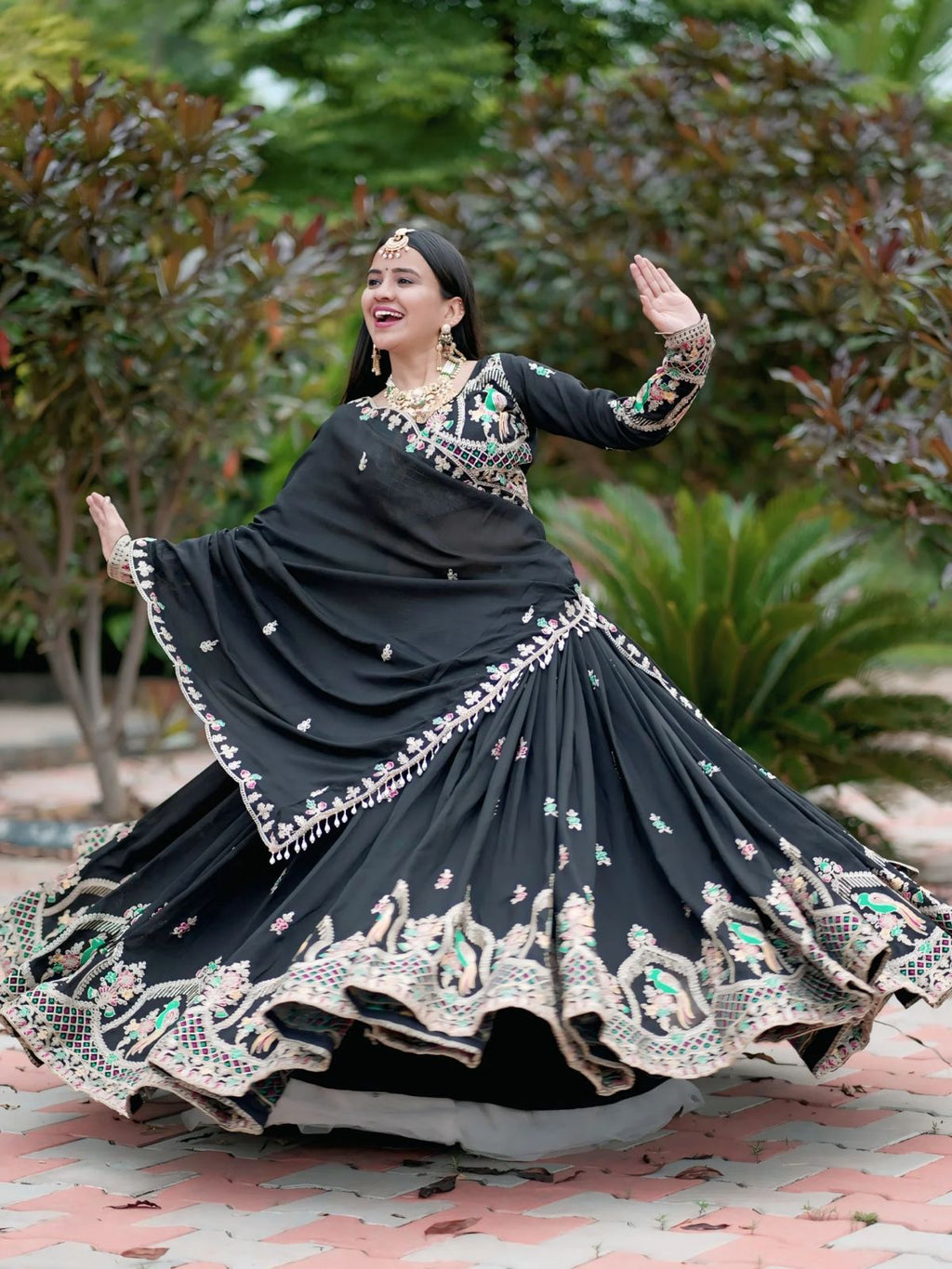 Chinon Embroidered Lehenga Set with Matching Dupatta