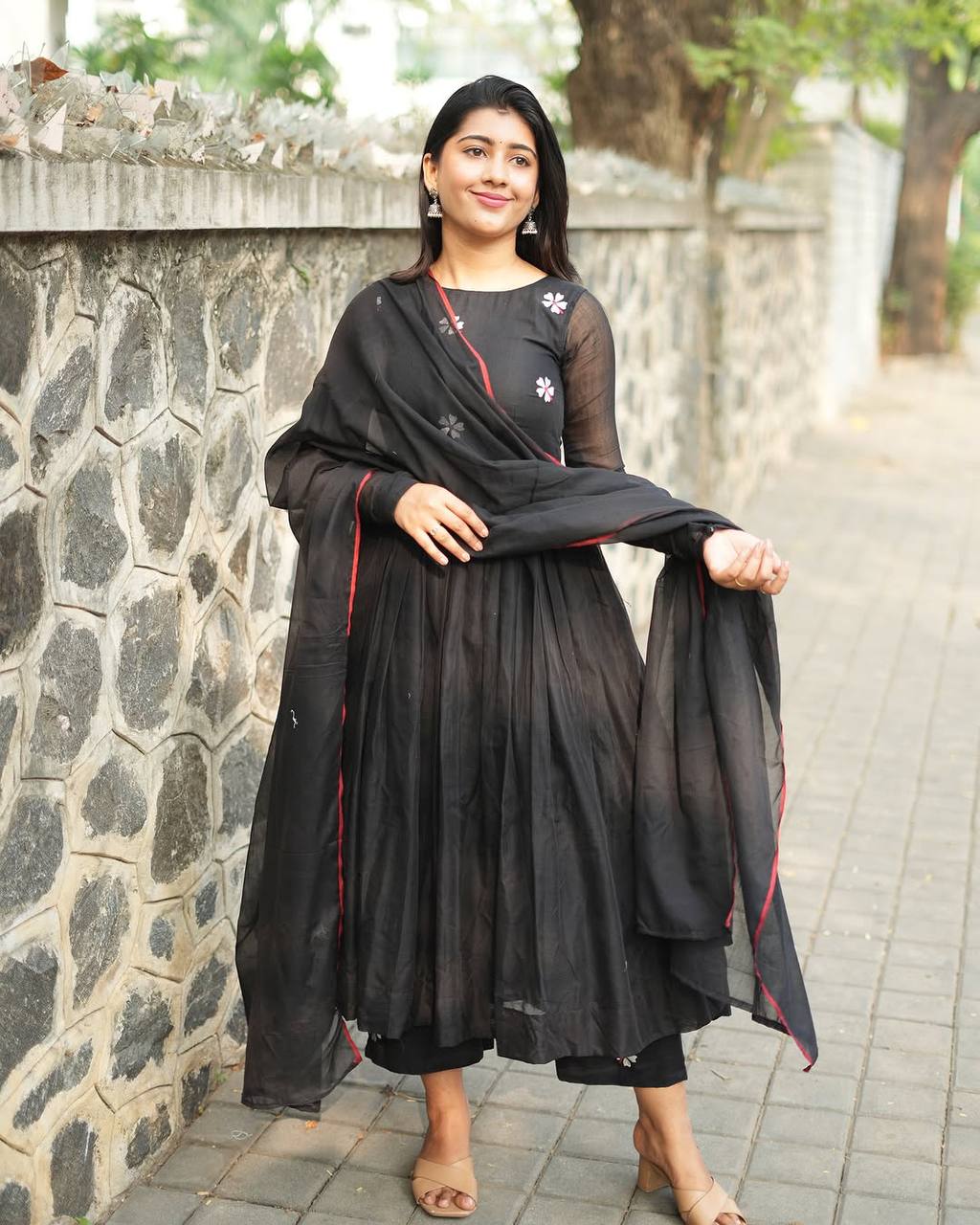 Premium Maska Cotton Floral Embroidered Anarkali