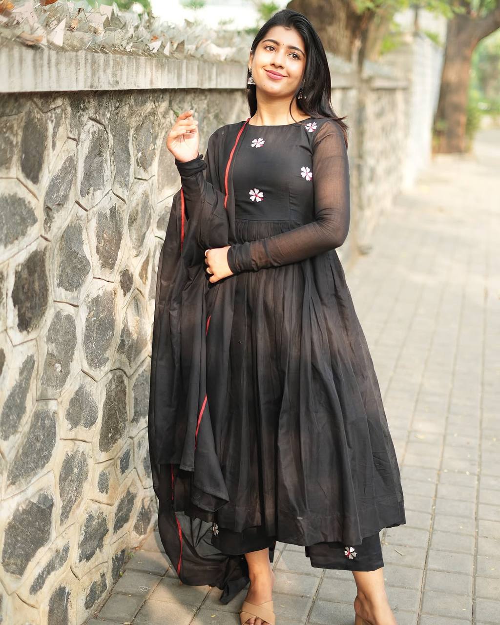 Premium Maska Cotton Floral Embroidered Anarkali