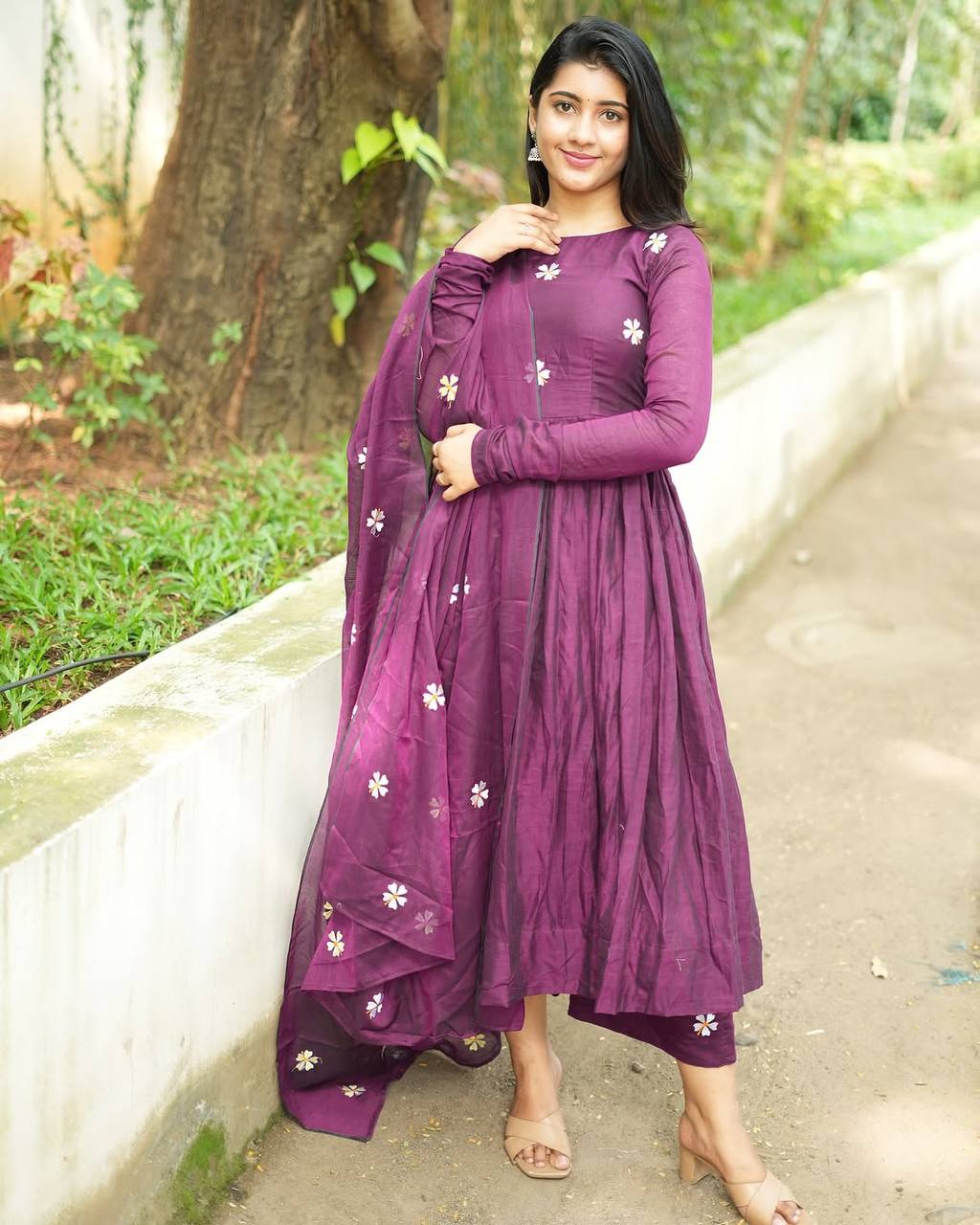 Premium Maska Cotton Floral Embroidered Anarkali