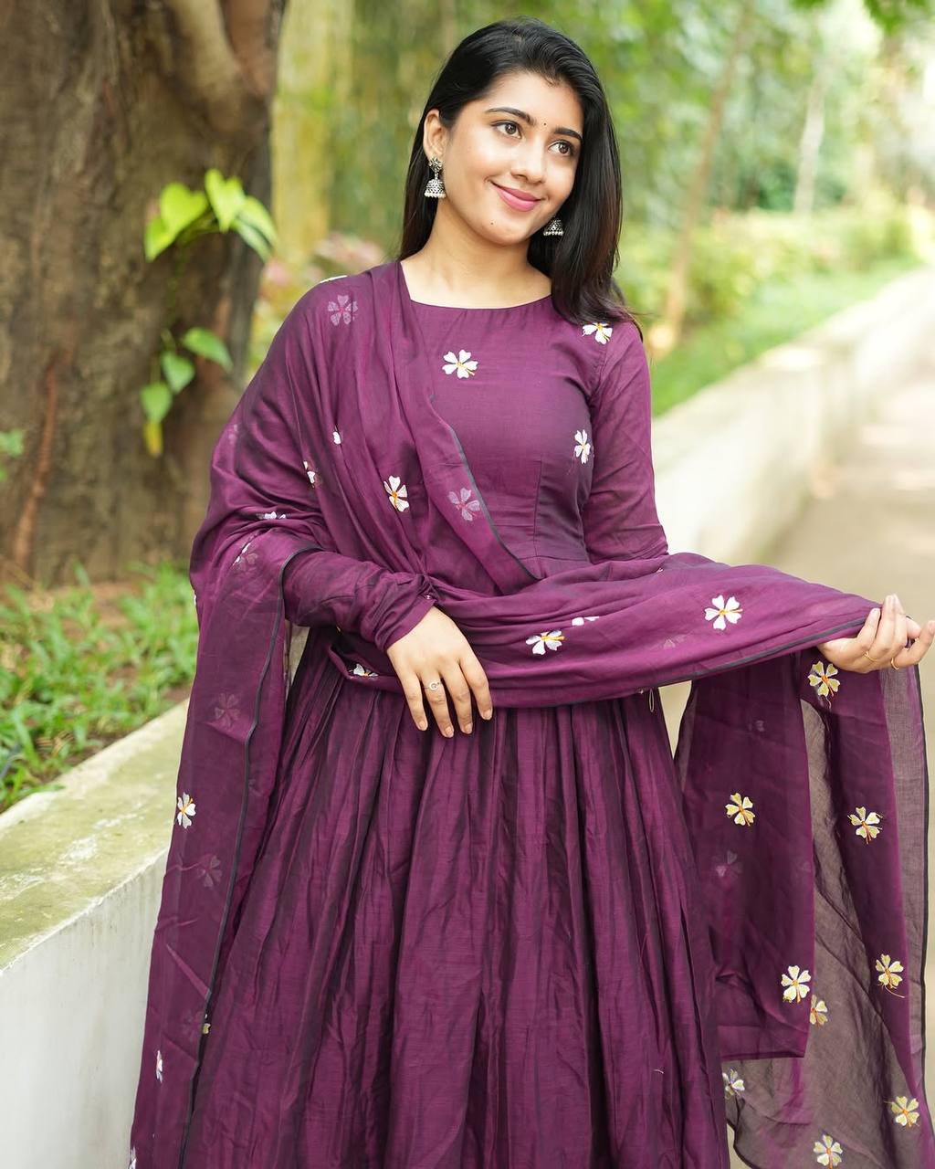 Premium Maska Cotton Floral Embroidered Anarkali