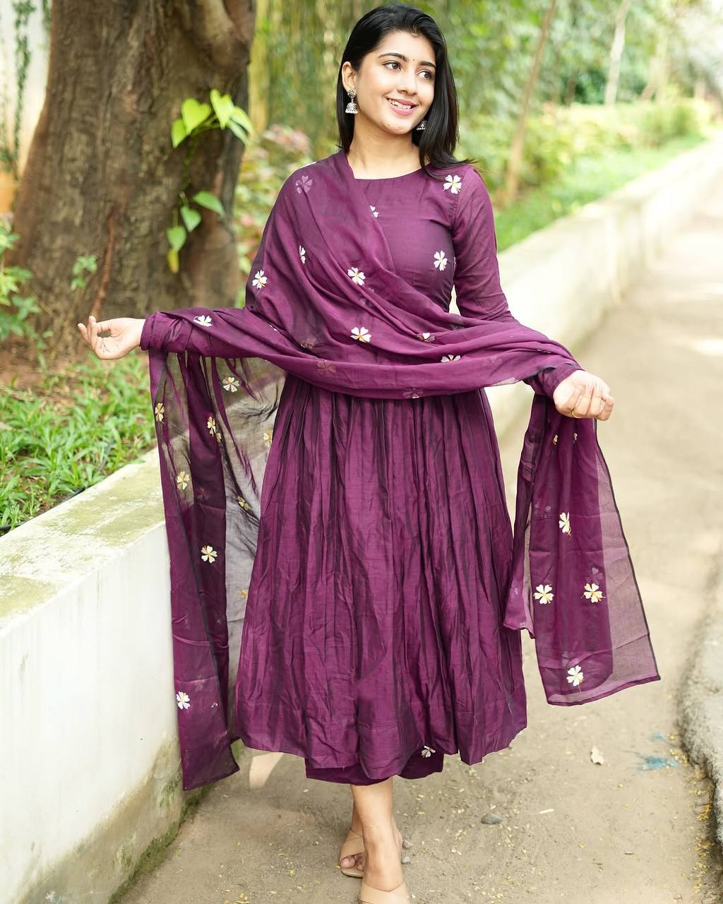 Premium Maska Cotton Floral Embroidered Anarkali