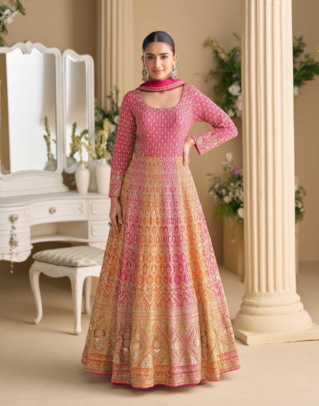 Georgette Embroidered Zarkan Gown Set