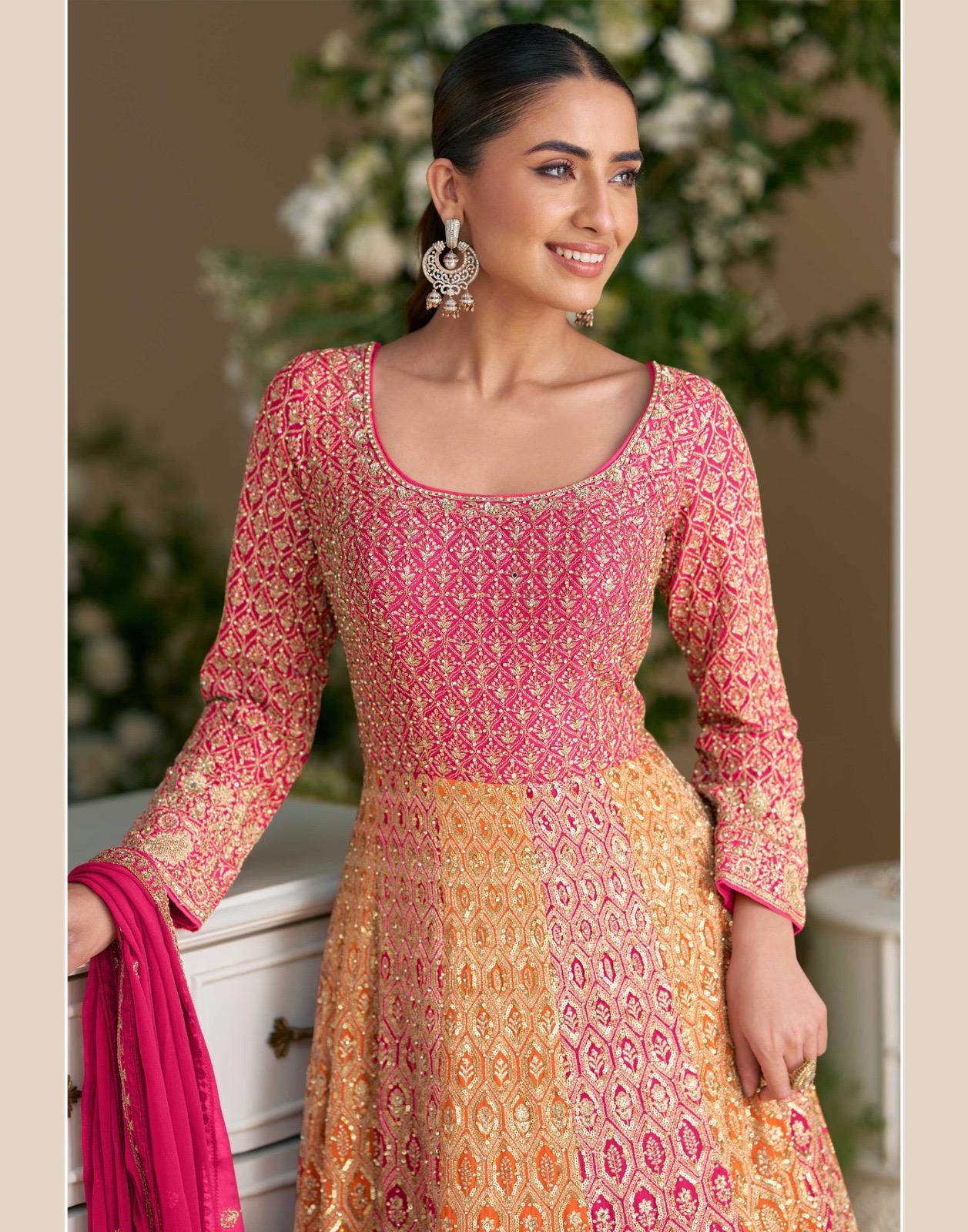 Georgette Embroidered Zarkan Gown Set