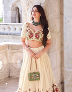 Premium Hand-Embroidered Chinon Silk Lehenga Set