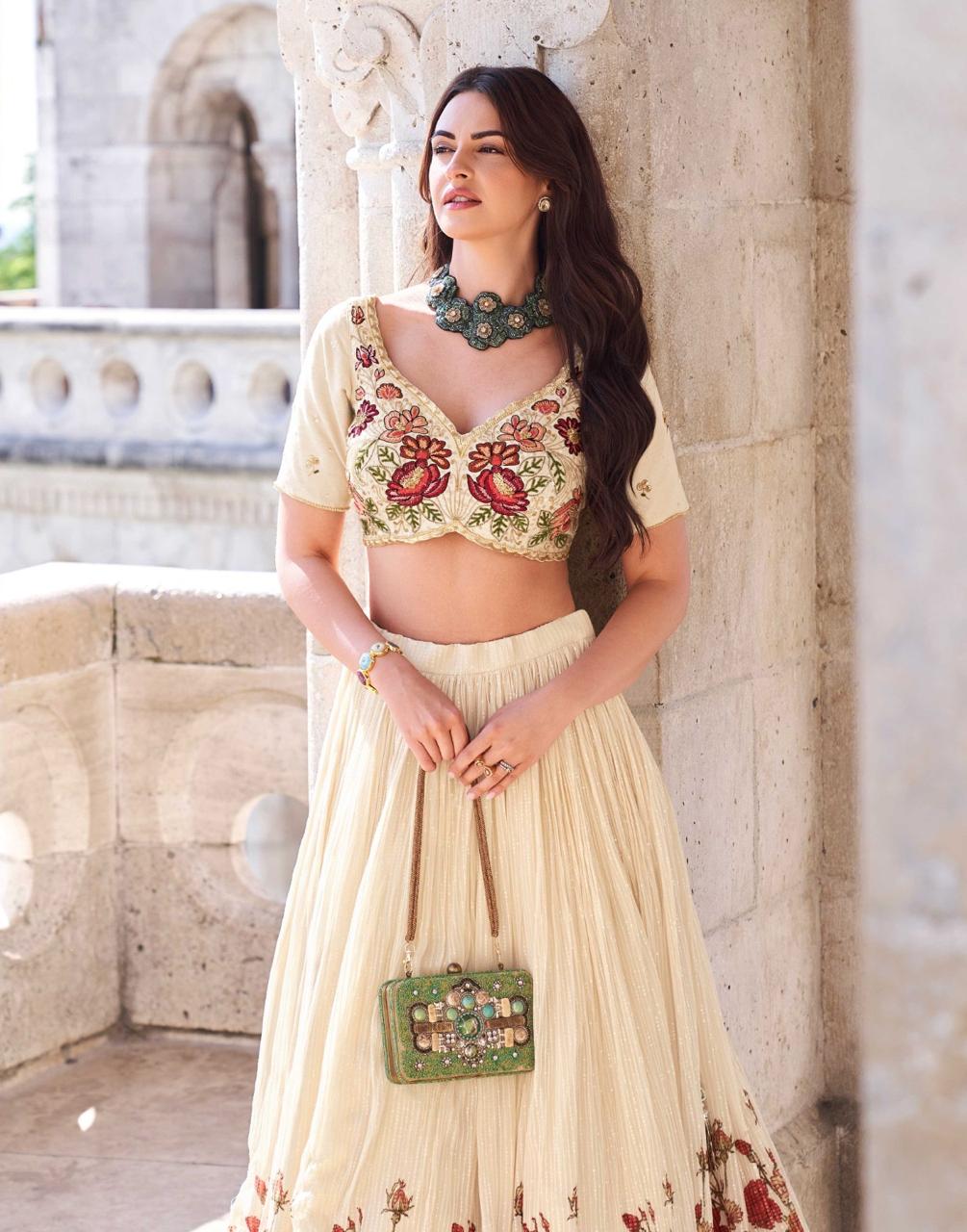 Premium Hand-Embroidered Chinon Silk Lehenga Set