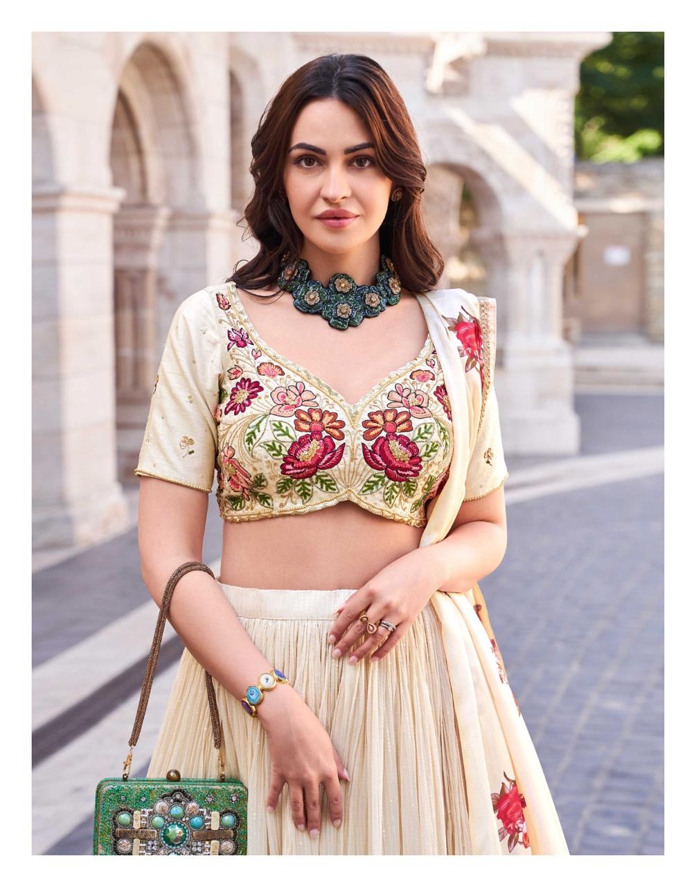 Premium Hand-Embroidered Chinon Silk Lehenga Set