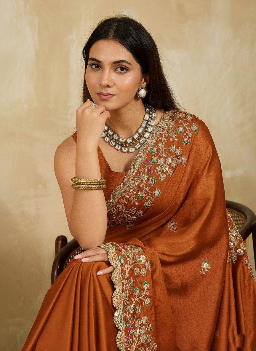 Rangoli Silk Embroidered Saree with Cutwork Border